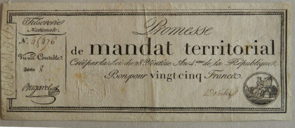 B009 Mandat territorial de 25 Francs An 4