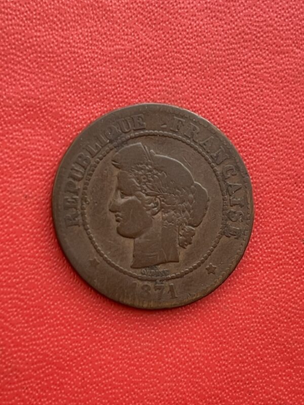 MMO175 <br> Belle et Rare monnaie de 5 centimes Cérès 1871 K <br> 15.521 exemplaires