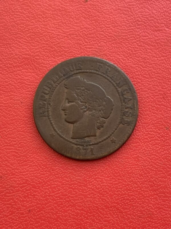 MMO175 <br> Belle et Rare monnaie de 5 centimes Cérès 1871 K <br> 15.521 exemplaires