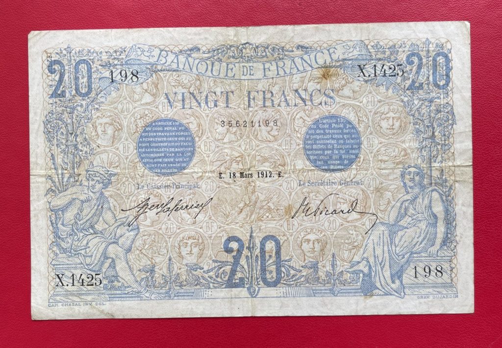 billet 20 Francs Bleu 1912