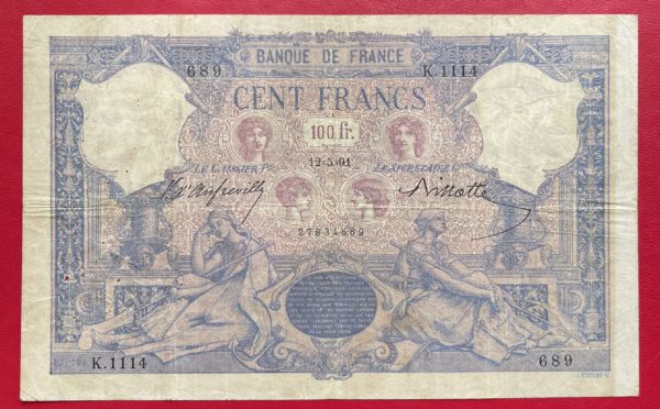 100 Francs Bleu et Rose