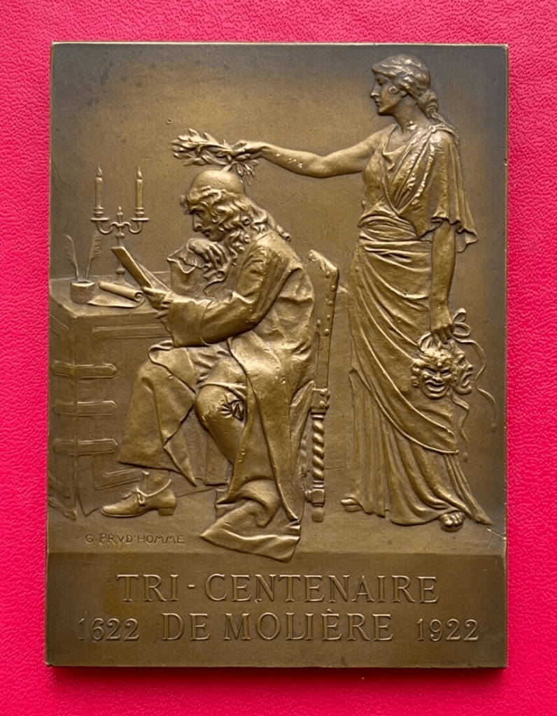 Belle plaque en bronze sur le thème du "Tri-centenaire de MOLIERE 1622 - 1922"