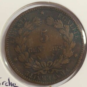 Belle et rare monnaie de 5 centimes Cérès 1896 A Torche